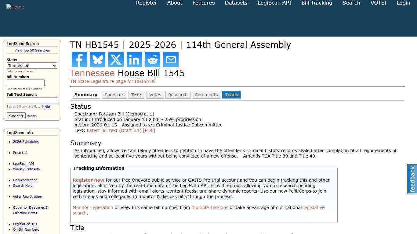 TN HB1545 | 2025-2026 | 114th General Assembly | LegiScan
