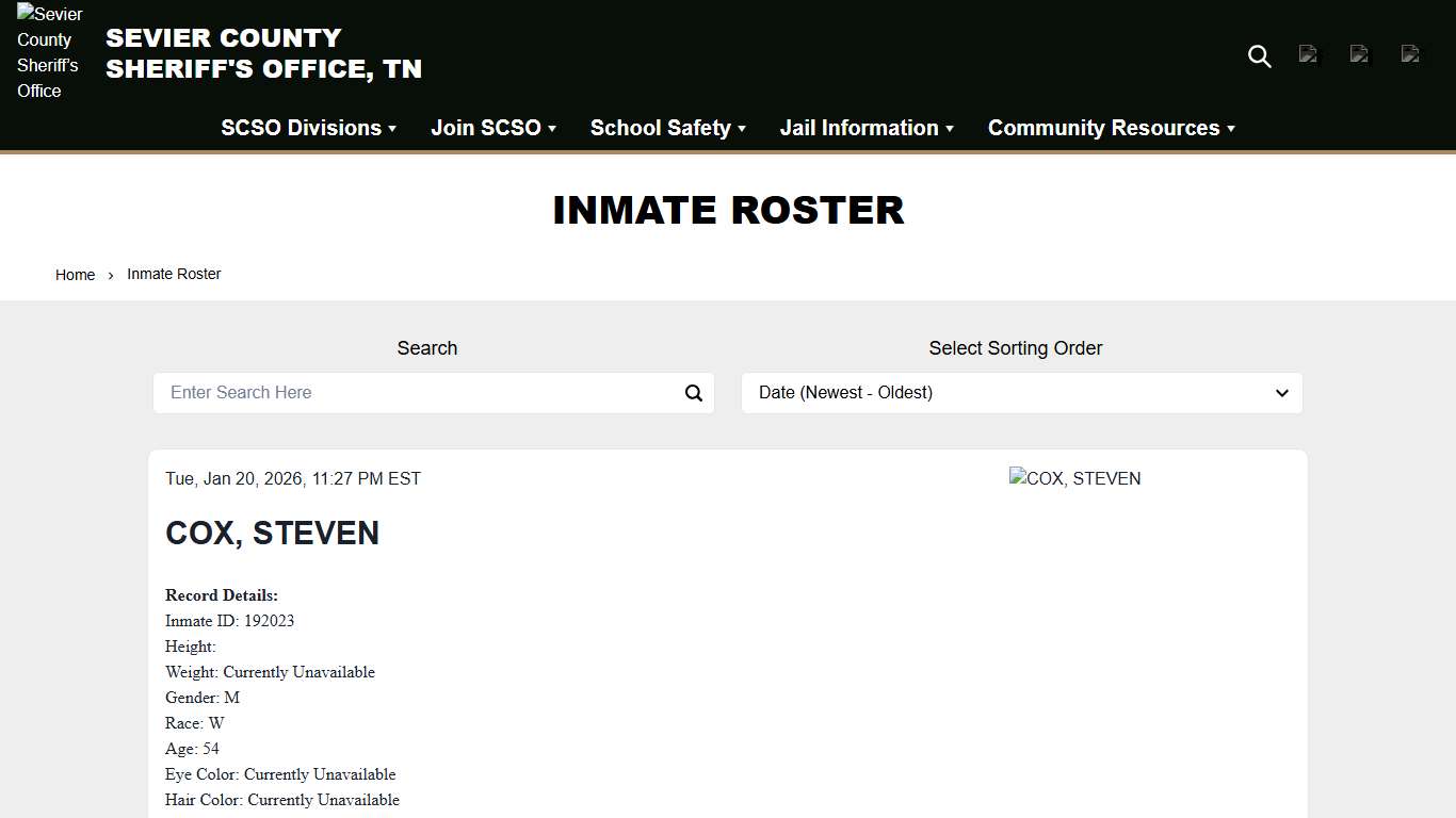Inmate Roster | Sevier County Sheriff’s Office